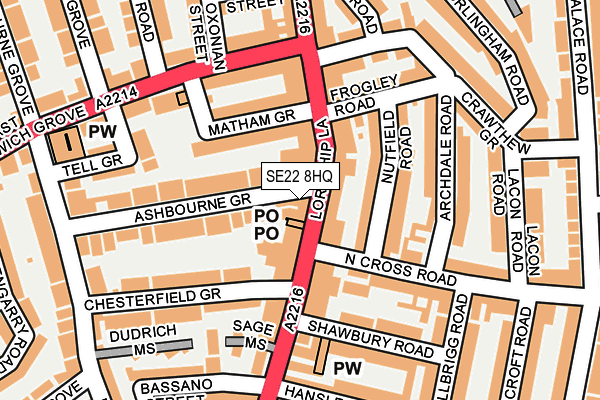 SE22 8HQ map - OS OpenMap – Local (Ordnance Survey) SE22 8HQ map - OS OpenMap – Local (Ordnance Survey)