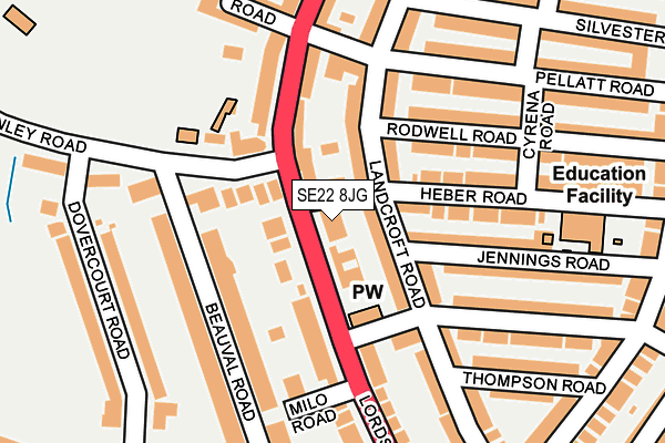 SE22 8JG map - OS OpenMap – Local (Ordnance Survey) SE22 8JG map - OS OpenMap – Local (Ordnance Survey)