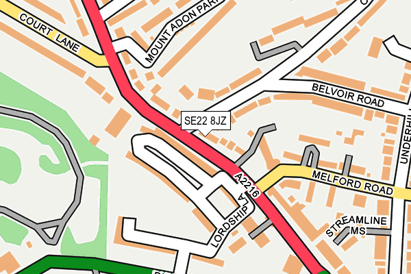 SE22 8JZ map - OS OpenMap – Local (Ordnance Survey) SE22 8JZ map - OS OpenMap – Local (Ordnance Survey)