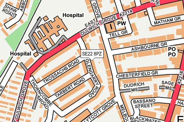 SE22 8PZ map - OS OpenMap – Local (Ordnance Survey) SE22 8PZ map - OS OpenMap – Local (Ordnance Survey)