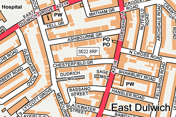 SE22 8RP map - OS OpenMap – Local (Ordnance Survey) SE22 8RP map - OS OpenMap – Local (Ordnance Survey)