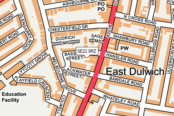 SE22 8RZ map - OS OpenMap – Local (Ordnance Survey) SE22 8RZ map - OS OpenMap – Local (Ordnance Survey)