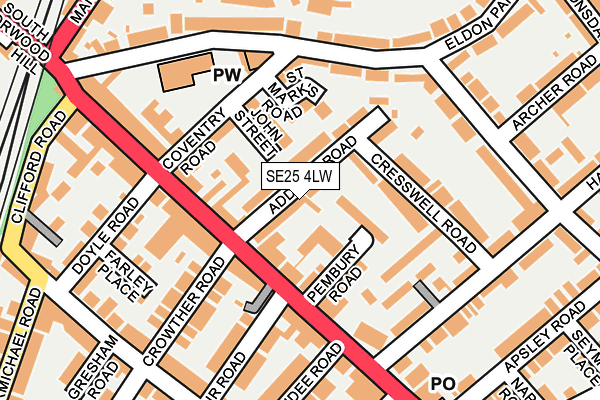 SE25 4LW map - OS OpenMap – Local (Ordnance Survey) SE25 4LW map - OS OpenMap – Local (Ordnance Survey)