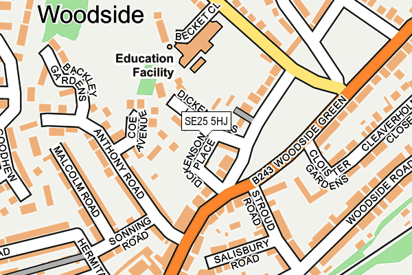 SE25 5HJ map - OS OpenMap – Local (Ordnance Survey) SE25 5HJ map - OS OpenMap – Local (Ordnance Survey)