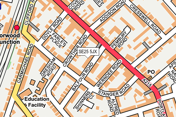 SE25 5JX map - OS OpenMap – Local (Ordnance Survey) SE25 5JX map - OS OpenMap – Local (Ordnance Survey)