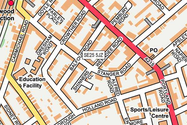 SE25 5JZ map - OS OpenMap – Local (Ordnance Survey) SE25 5JZ map - OS OpenMap – Local (Ordnance Survey)