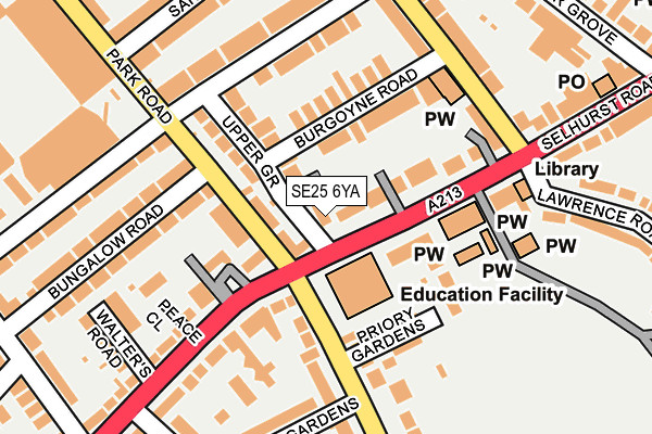 SE25 6YA map - OS OpenMap – Local (Ordnance Survey) SE25 6YA map - OS OpenMap – Local (Ordnance Survey)