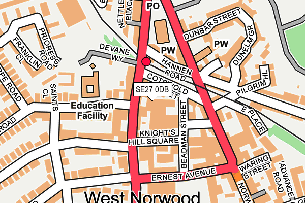 SE27 0DB map - OS OpenMap – Local (Ordnance Survey) SE27 0DB map - OS OpenMap – Local (Ordnance Survey)