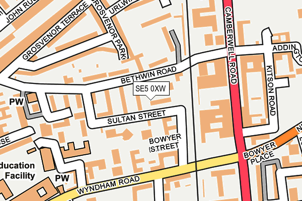 SE5 0XW map - OS OpenMap – Local (Ordnance Survey) SE5 0XW map - OS OpenMap – Local (Ordnance Survey)