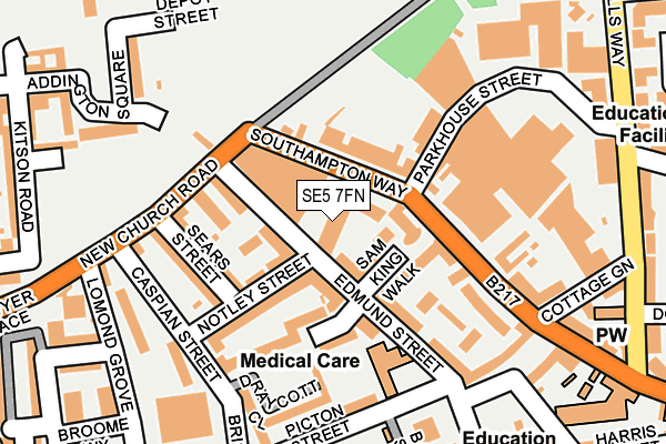 SE5 7FN map - OS OpenMap – Local (Ordnance Survey) SE5 7FN map - OS OpenMap – Local (Ordnance Survey)