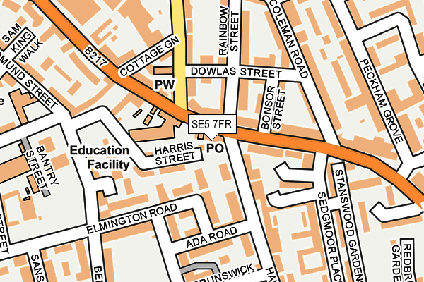 SE5 7FR map - OS OpenMap – Local (Ordnance Survey) SE5 7FR map - OS OpenMap – Local (Ordnance Survey)