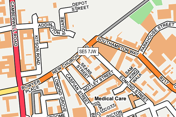 SE5 7JW map - OS OpenMap – Local (Ordnance Survey) SE5 7JW map - OS OpenMap – Local (Ordnance Survey)