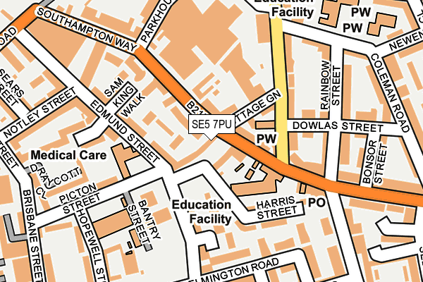 SE5 7PU map - OS OpenMap – Local (Ordnance Survey) SE5 7PU map - OS OpenMap – Local (Ordnance Survey)