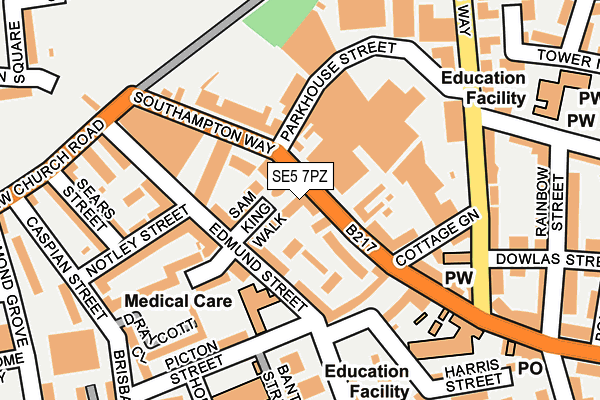 SE5 7PZ map - OS OpenMap – Local (Ordnance Survey) SE5 7PZ map - OS OpenMap – Local (Ordnance Survey)
