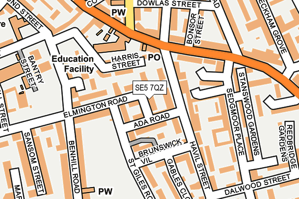 SE5 7QZ map - OS OpenMap – Local (Ordnance Survey)