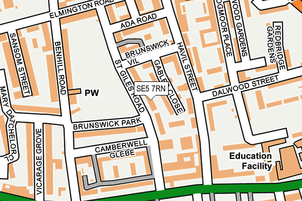 SE5 7RN map - OS OpenMap – Local (Ordnance Survey) SE5 7RN map - OS OpenMap – Local (Ordnance Survey)