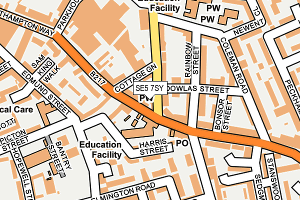 SE5 7SY map - OS OpenMap – Local (Ordnance Survey) SE5 7SY map - OS OpenMap – Local (Ordnance Survey)
