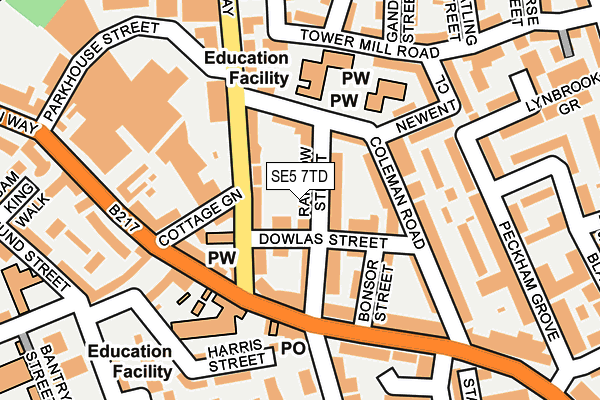 SE5 7TD map - OS OpenMap – Local (Ordnance Survey) SE5 7TD map - OS OpenMap – Local (Ordnance Survey)