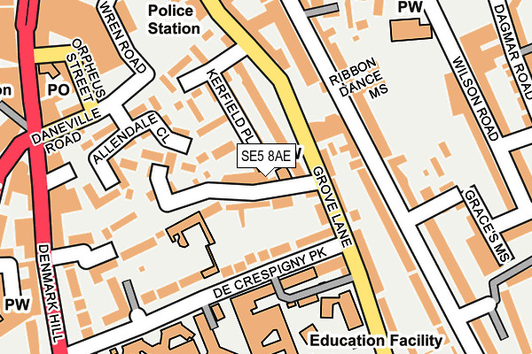 SE5 8AE map - OS OpenMap – Local (Ordnance Survey) SE5 8AE map - OS OpenMap – Local (Ordnance Survey)