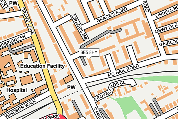 SE5 8HY map - OS OpenMap – Local (Ordnance Survey) SE5 8HY map - OS OpenMap – Local (Ordnance Survey)