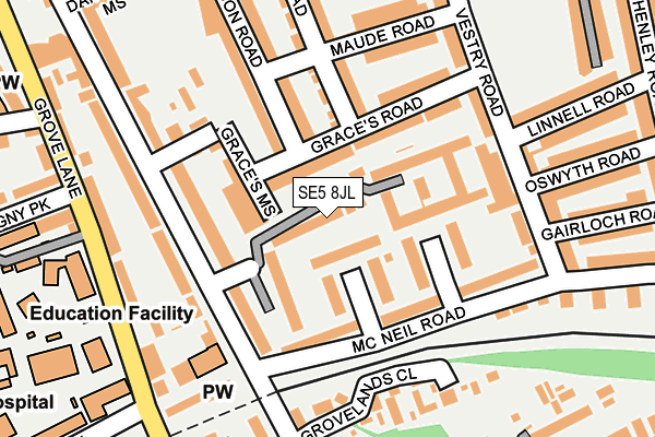 SE5 8JL map - OS OpenMap – Local (Ordnance Survey) SE5 8JL map - OS OpenMap – Local (Ordnance Survey)