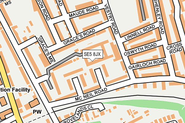 SE5 8JX map - OS OpenMap – Local (Ordnance Survey) SE5 8JX map - OS OpenMap – Local (Ordnance Survey)