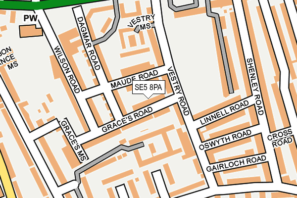 SE5 8PA map - OS OpenMap – Local (Ordnance Survey) SE5 8PA map - OS OpenMap – Local (Ordnance Survey)