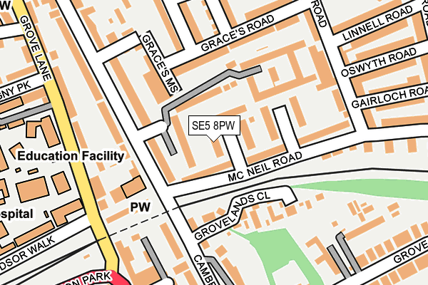 SE5 8PW map - OS OpenMap – Local (Ordnance Survey) SE5 8PW map - OS OpenMap – Local (Ordnance Survey)