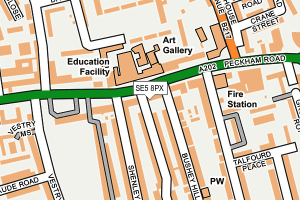 SE5 8PX map - OS OpenMap – Local (Ordnance Survey) SE5 8PX map - OS OpenMap – Local (Ordnance Survey)