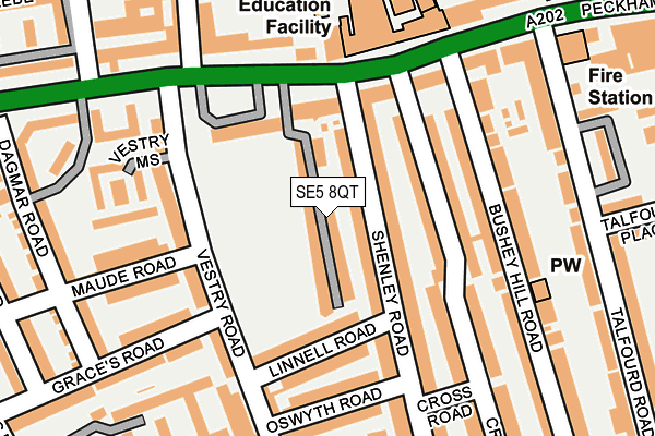 SE5 8QT map - OS OpenMap – Local (Ordnance Survey) SE5 8QT map - OS OpenMap – Local (Ordnance Survey)