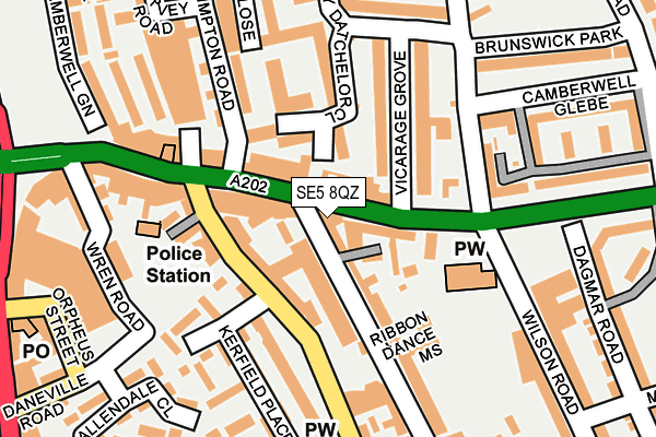 SE5 8QZ map - OS OpenMap – Local (Ordnance Survey)