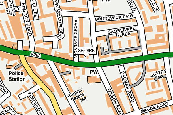 SE5 8RB map - OS OpenMap – Local (Ordnance Survey) SE5 8RB map - OS OpenMap – Local (Ordnance Survey)