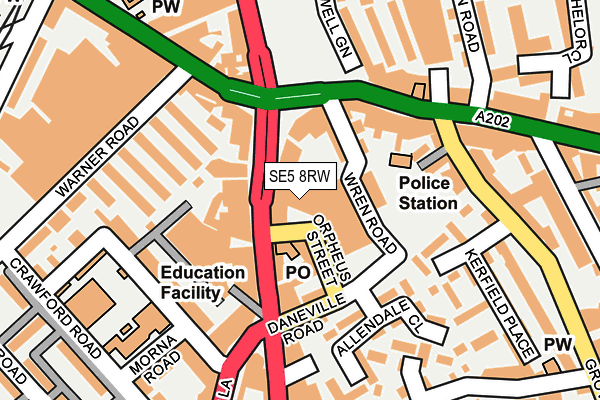SE5 8RW map - OS OpenMap – Local (Ordnance Survey) SE5 8RW map - OS OpenMap – Local (Ordnance Survey)