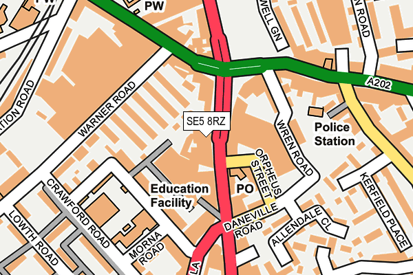 SE5 8RZ map - OS OpenMap – Local (Ordnance Survey) SE5 8RZ map - OS OpenMap – Local (Ordnance Survey)