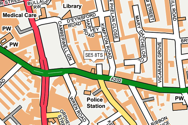 SE5 8TS map - OS OpenMap – Local (Ordnance Survey) SE5 8TS map - OS OpenMap – Local (Ordnance Survey)