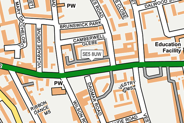 SE5 8UW map - OS OpenMap – Local (Ordnance Survey) SE5 8UW map - OS OpenMap – Local (Ordnance Survey)