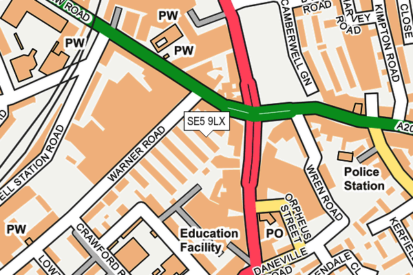 SE5 9LX map - OS OpenMap – Local (Ordnance Survey) SE5 9LX map - OS OpenMap – Local (Ordnance Survey)