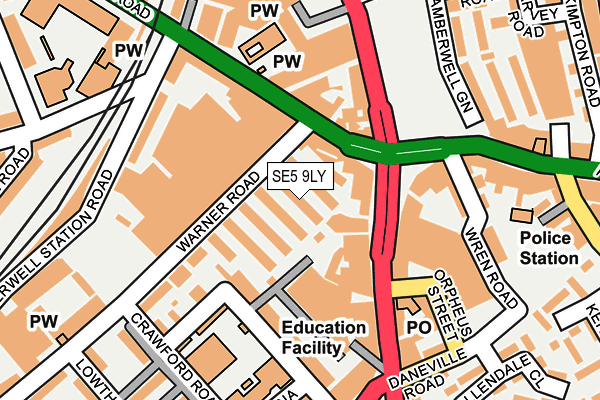 SE5 9LY map - OS OpenMap – Local (Ordnance Survey) SE5 9LY map - OS OpenMap – Local (Ordnance Survey)