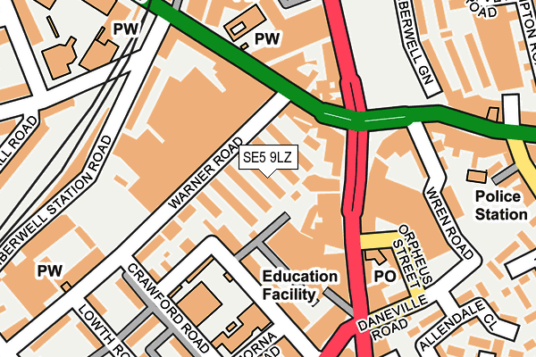 SE5 9LZ map - OS OpenMap – Local (Ordnance Survey) SE5 9LZ map - OS OpenMap – Local (Ordnance Survey)