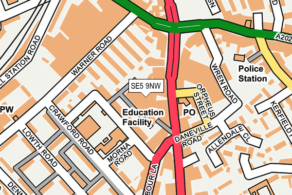 SE5 9NW map - OS OpenMap – Local (Ordnance Survey) SE5 9NW map - OS OpenMap – Local (Ordnance Survey)
