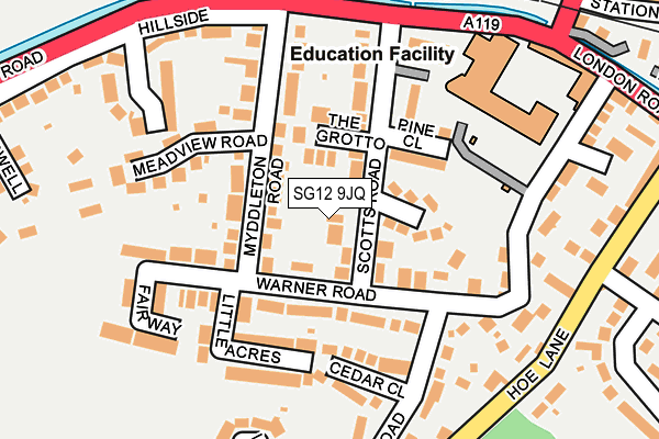 SG12 9JQ map - OS OpenMap – Local (Ordnance Survey) SG12 9JQ map - OS OpenMap – Local (Ordnance Survey)