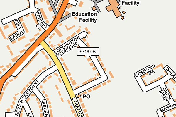 SG18 0PJ map - OS OpenMap – Local (Ordnance Survey) SG18 0PJ map - OS OpenMap – Local (Ordnance Survey)