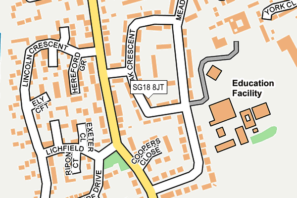 SG18 8JT map - OS OpenMap – Local (Ordnance Survey)