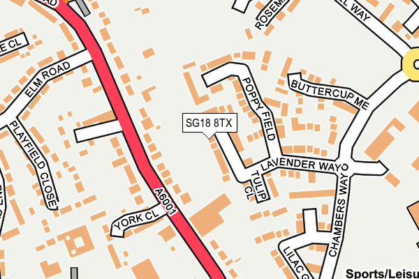 SG18 8TX map - OS OpenMap – Local (Ordnance Survey) SG18 8TX map - OS OpenMap – Local (Ordnance Survey)