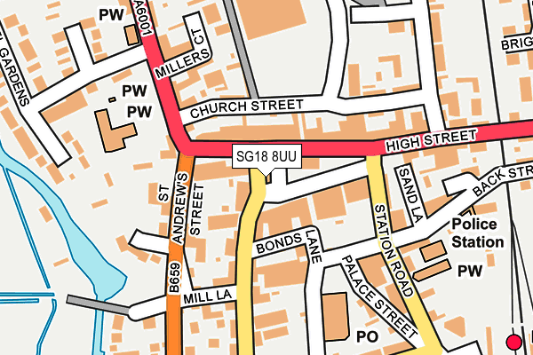 SG18 8UU map - OS OpenMap – Local (Ordnance Survey) SG18 8UU map - OS OpenMap – Local (Ordnance Survey)