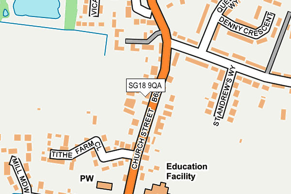 SG18 9QA map - OS OpenMap – Local (Ordnance Survey)