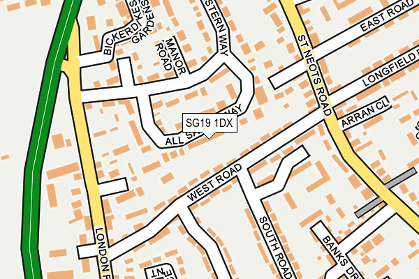 SG19 1DX map - OS OpenMap – Local (Ordnance Survey) SG19 1DX map - OS OpenMap – Local (Ordnance Survey)