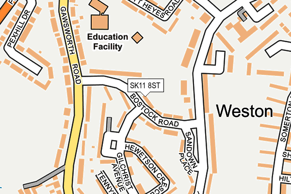 SK11 8ST map - OS OpenMap – Local (Ordnance Survey)