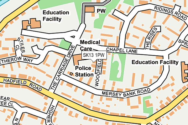 SK13 1PW map - OS OpenMap – Local (Ordnance Survey)