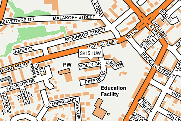 SK15 1UW map - OS OpenMap – Local (Ordnance Survey)
